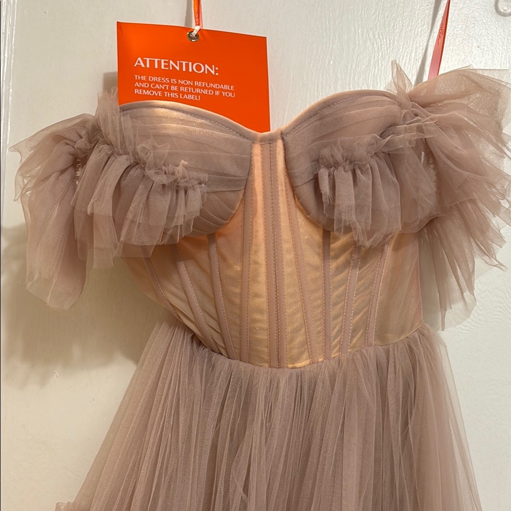 Strapless Tulle Ball Gown Dress in Blush - Picture 2 of 8